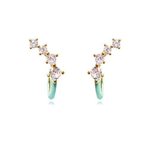 Culturesse Gabrielle Pastel Diamante Climber Earrings (Green)