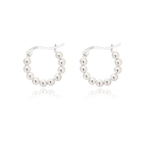 Culturesse Bryn Beaded Silver Huggie Earrings