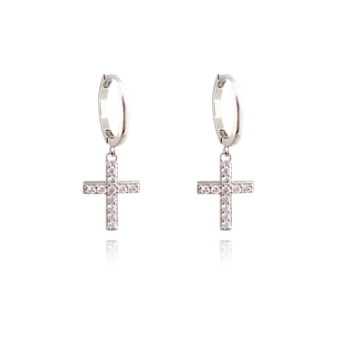 Culturesse Halo Silver Cross Drop Earrings