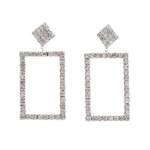 Culturesse Gemette Rectangular Rhinestone Catwalk Earrings