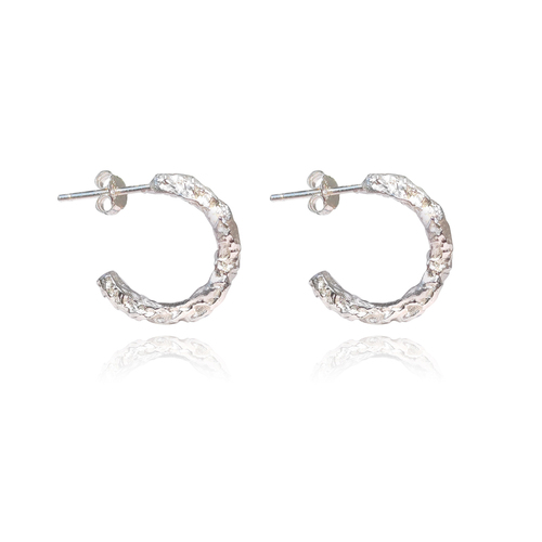 Culturesse Solvej Artisan Raw Silver Hoop Earrings