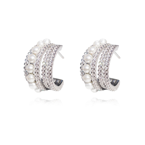 Culturesse Capuchine Luxury Diamante Pearl Curve Earrings