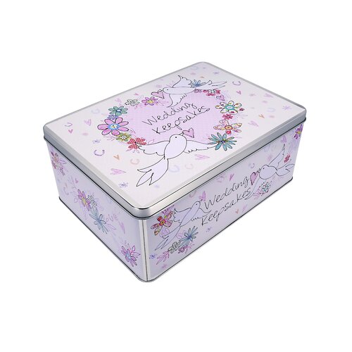 Dove Patterned Wedding Keepsakes Rectangle Tin 305mm x 215mm x 130mm