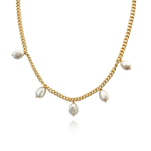 Culturesse Armenia 14K Gold Filled Pearl Chain Necklace 