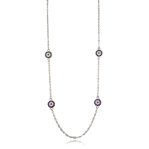 Culturesse Dilara Blue Zircon Evil Eye Necklace (Silver)