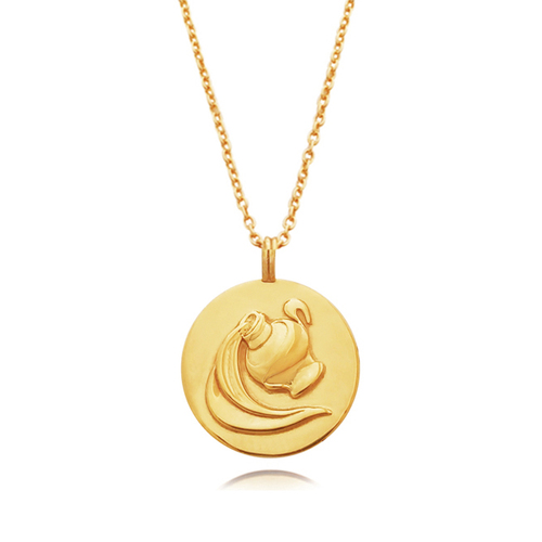 Culturesse She Is Aquarius Artisan 24K Gold Zodiac Pendant Necklace