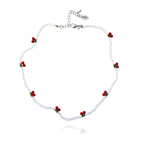 Culturesse Cherry-ish Beaded Necklace (White)