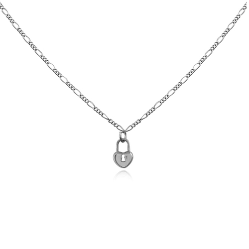 Culturesse Essie Fine Heart Padlock Pendant Necklace (Silver)