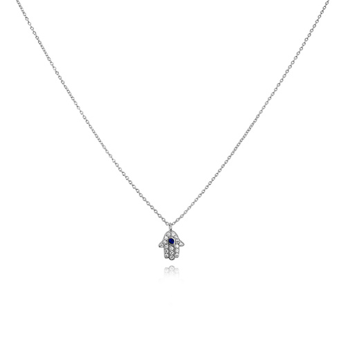 Culturesse Esin Hand Evil Eye Pendant Necklace (Silver) 