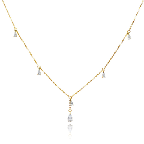 Culturesse Brita Dainty Teardrop Diamante Necklace (Gold)