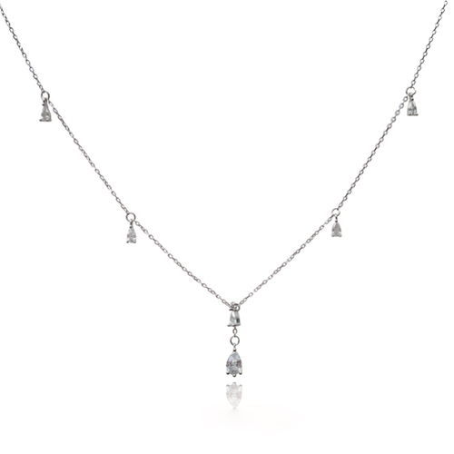 Culturesse Brita Dainty Teardrop Diamante Necklace (Silver)