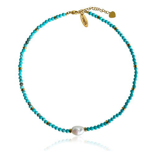 Culturesse Micki Facet Turquoise Pearl Pendant Necklace / Choker