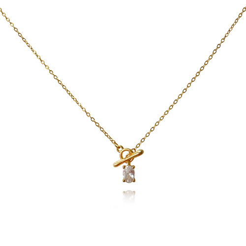 Culturesse Bjarne Zircon Toggle Pendant Necklace (Gold)