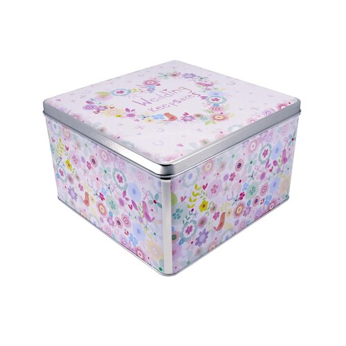 Flower Patterned Wedding Keepsakes Square Tin 213mm x 213mm x 130mm