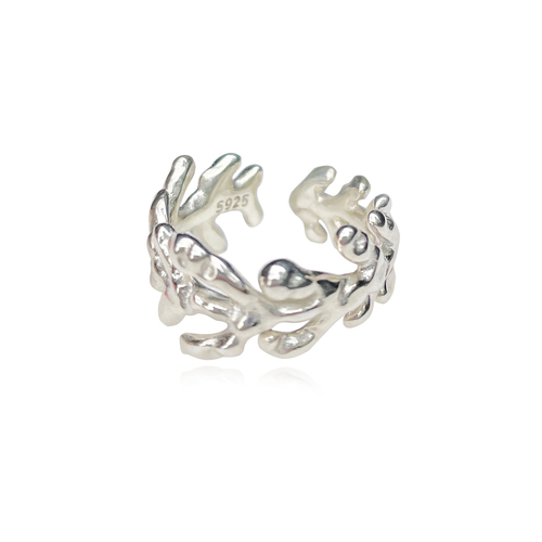 Culturesse Coral Art Deco Open Ring (Silver)