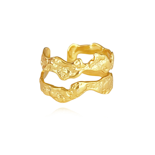 Culturesse Hendrix Sculpture Twin Line Open Ring (Gold)