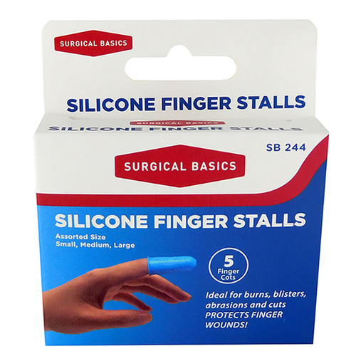 Surgical Basics Silicone Finger Stalls Cots Heat Proof Non Slip (5 in pack)