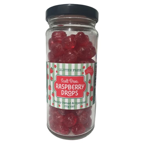 Scott Bros Candy Vintage Raspberry Drops Boiled Sweets Jar 155g Aust Made