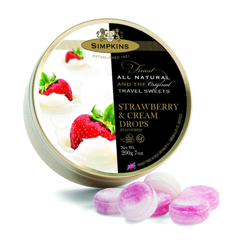 Simpkins Strawberries and Cream Drops 200g Tin Sweets Candy Lollies