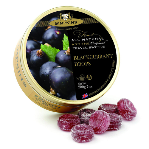 Simpkins Black Currant Drops 200g Tin Sweets Candy Lollies