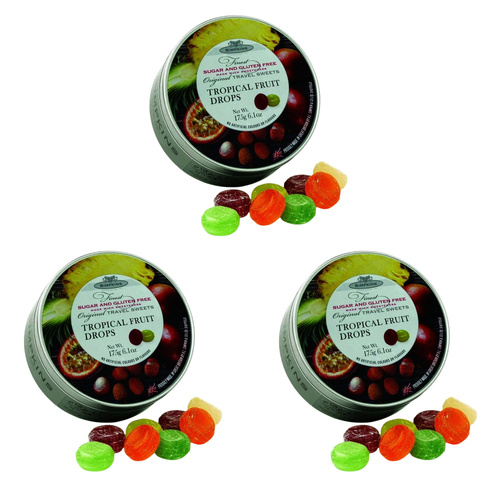 Simpkins 3 x Sugar Free Tropical Fruit Drops 175g Tin Sweets Candy Lollies