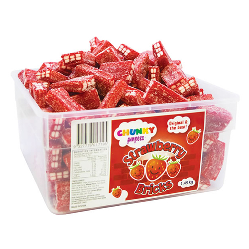 Chunky Funkeez Strawberry Bricks Tub Candy Lollies Sweets Bulk Pack 1.45kg